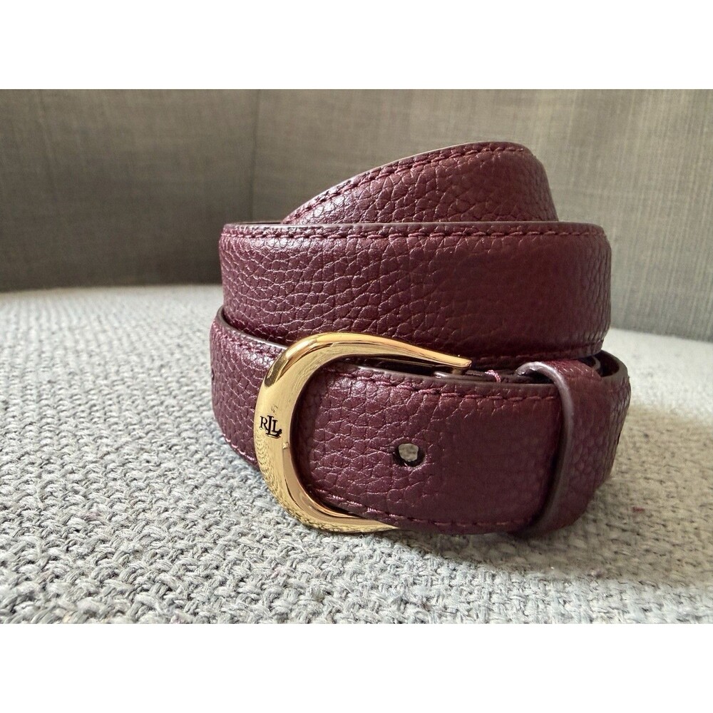 Lauren Ralph Lauren Women’s L Burgundy Pebbled Leather Belt Gold RL Buckle